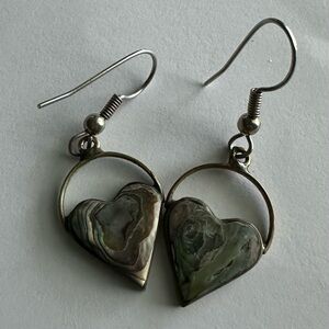 Vintage AbaloneAlpaca Mexican Heart Earrings